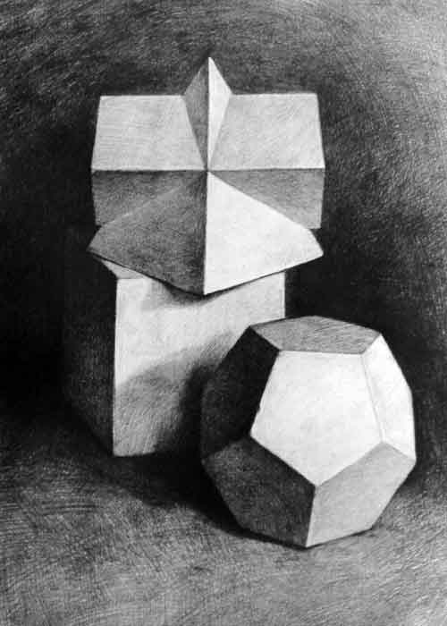 三个几何体组合素描作品欣赏