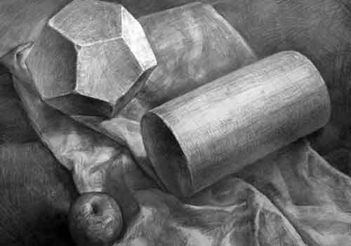 八面体与圆柱几何体素描