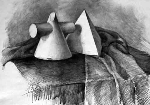 四梭锥 圆椎与圆柱组合几何体素描