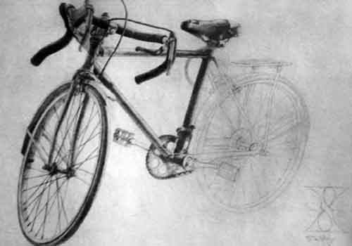 自行车静物素描作品