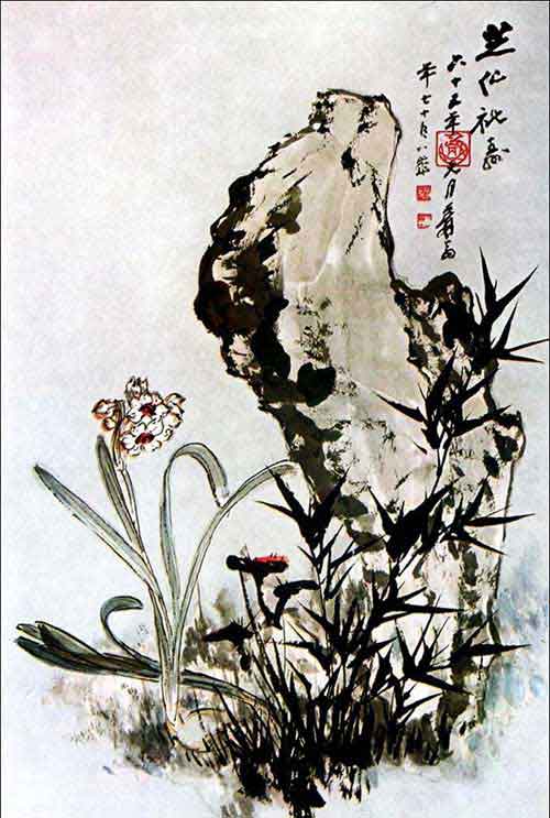 张大千(1899－1983)名爱，号大千，四川内江人。自幼随母学画，一九一七年与兄善同赴日本京都 ，学习绘画及织染工艺。早年专注于传统笔墨， 于石涛尤见功力，其作足可乱真.