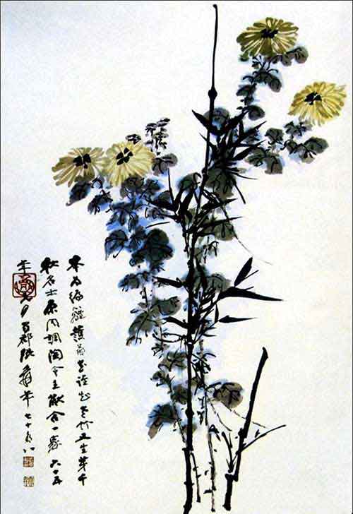 张大千(1899-1983)名爱,号大千,四川内江人。自幼随母学画,一九一七年与兄善同赴日本京都 ,学习绘画及织染工艺。早年专注于传统笔墨, 于石涛尤见功力,其作足可乱真。晚年画风再变,好用青绿及水墨作大泼墨。苍莽不羁,淋漓尽致。