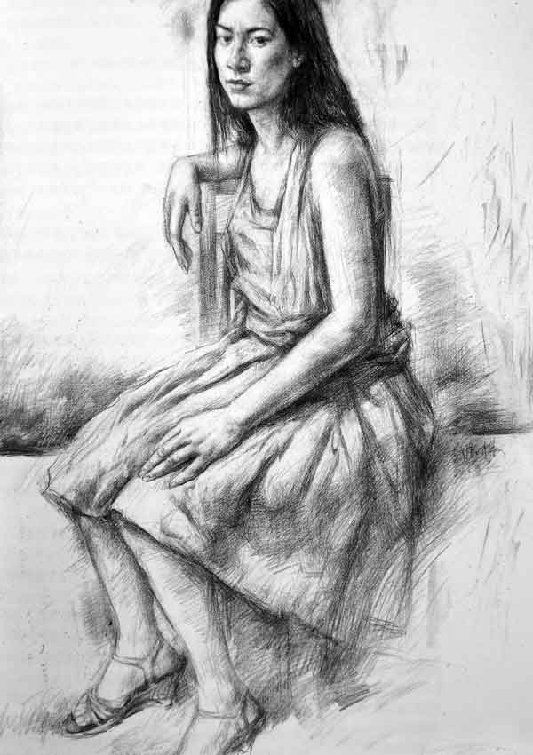 全身像素描人物全身像作为一个有机的整体，每一部分与结构在所处空间里都有其合适的位置。