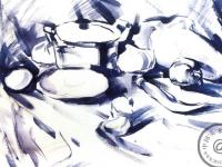 蔬菜和铝锅水粉静物写生步骤