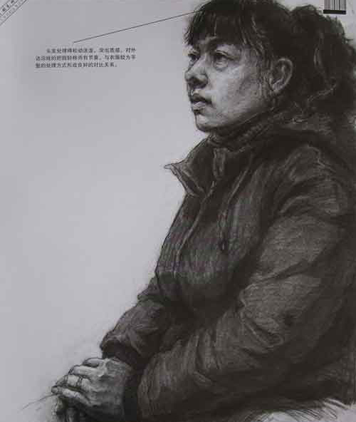 画面整体而不流于生硬，对头发、皮肤以及衣服的质感在手法的处理上仅仅有条，各有区别，又能统一在一个调子里。