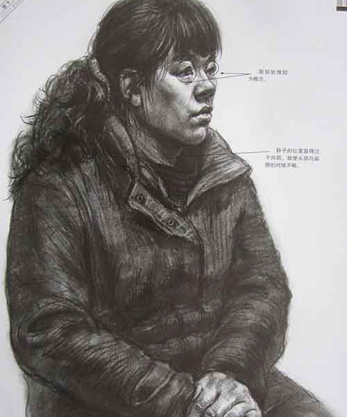 由于脖子的位置过于前置，使得头、颈、胸三者的关系不协调，双肩因此显得过高