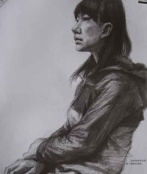 背部画得稍微薄弱了一些，肩部的位置还应再往上置。面部表情的刻画比较生动、简洁