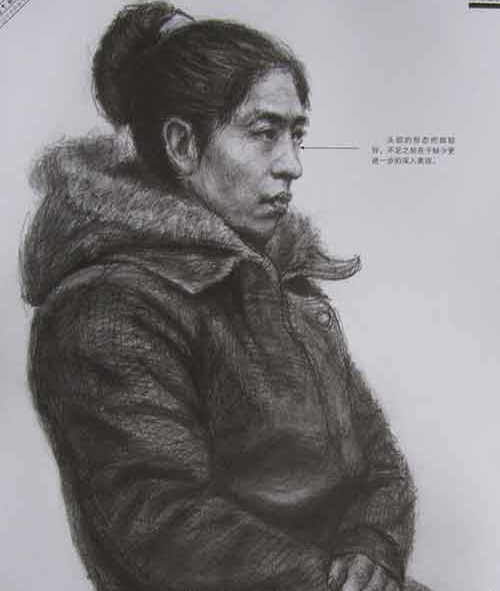 头部与躯干的连接形态抓得较好，脸部的刻画带有表情，衣服的处理简洁、果断，对衣服和皮肤质感的表现也较为自然