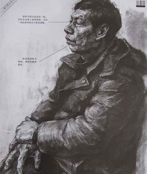 用笔比较大胆，塑造得比较硬朗。形体和结构关系表现得较好