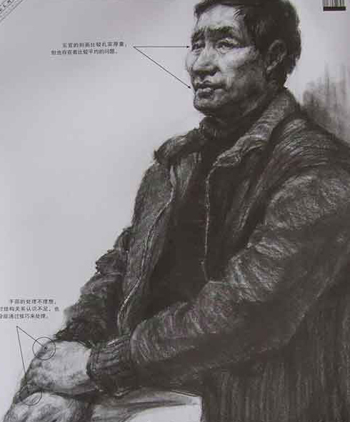 造型比较有力，大的结构关系处理得当，双眉与头部结合得较好