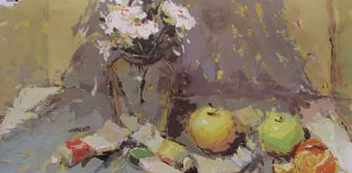 从这幅试卷可以看出，作者对物体色彩的中间色比较敏感，画面只有小面积的阴影，基本上处于受光面。平光更有利于中间色调的表现，使整个画面色彩看起来显得明亮、清爽，富于色彩感