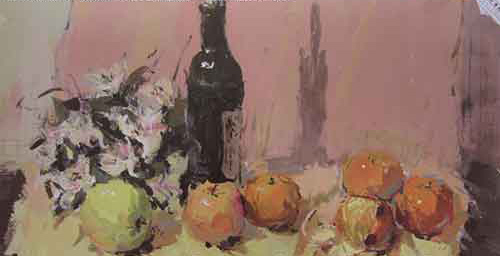 该画面黑白灰的关系鲜明,笔调硬朗,色彩简括浑厚,不求细枝末节的刻画,显得大气,有力度