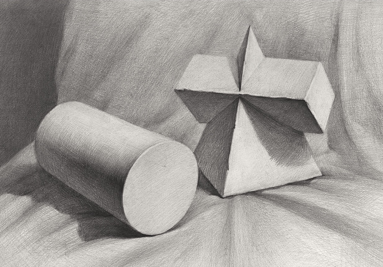 素描 几何体 石膏几何体 素描几何体 圆柱体 棱锥贯穿体