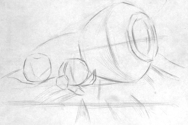 罐子桔子苹果静物素描步骤