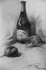 酒瓶与玻璃杯素描写生
