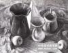 素描静物-俯视陶罐子与水果作品欣赏
