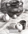 素描静物-陶罐子水杯苹果梨子作品欣赏