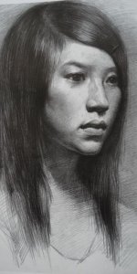 女青年头像素描作品