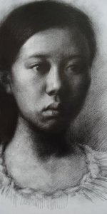 女青年头像素描作品