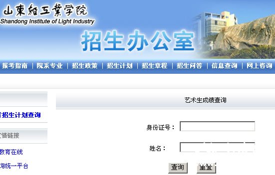 山东轻工业学院2010年艺术专业成绩查询