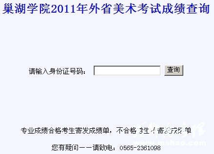 巢湖学院2011年外省美术考试成绩查询