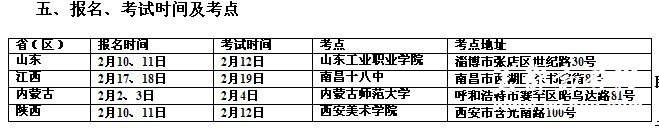 2012年山西大同大学美术类专业考点时间安排