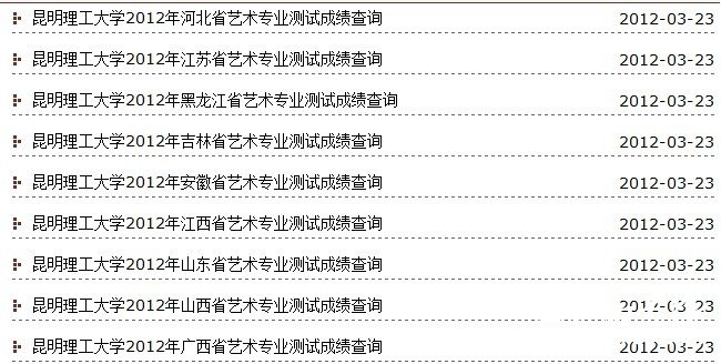 2012年昆明理工大学艺术类成绩查询系统汇总